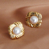 Diana Square Pearl Accent Earrings Gold