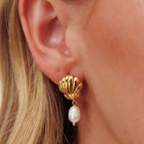 Coralee Shell And Pearl Drop Earrings Gold