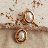 Meredith Oval Earrings Gold Pearl