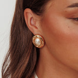 Meredith Oval Earrings Gold Pearl