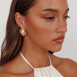 Meredith Oval Earrings Gold Pearl