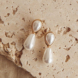 Elizabeth Droplet Earrings Gold Pearl