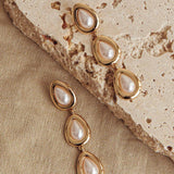 Marion Triple Droplet Earrings Gold Pearl