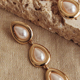 Marion Triple Droplet Earrings Gold Pearl