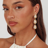 Marion Triple Droplet Earrings Gold Pearl