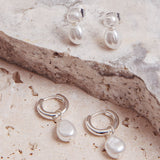 Isadore Hoop And Stud Earrings Set Light Silver/Pearl