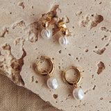 Isadore Hoop And Stud Earrings Set Gold Pearl