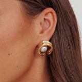 Simha Geometric Circle Earrings Gold Pearl
