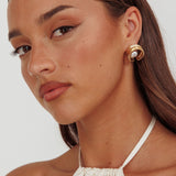 Simha Geometric Circle Earrings Gold Pearl