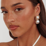 Clara Square Pearl Drop Earrings Gold Pearl