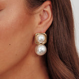 Clara Square Pearl Drop Earrings Gold Pearl