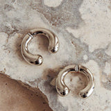 Chiara Half Hoop Stud Earrings Dark Silver
