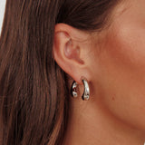 Chiara Half Hoop Stud Earrings Dark Silver
