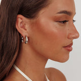 Chiara Half Hoop Stud Earrings Dark Silver