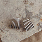 Parker Ridged Geometric Earrings Dark Silver