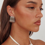 Parker Ridged Geometric Earrings Dark Silver