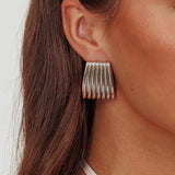 Parker Ridged Geometric Earrings Dark Silver