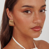 Parker Ridged Geometric Earrings Gold