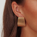 Parker Ridged Geometric Earrings Gold