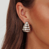 Lune Ribbed Croissant Earrings Dark Silver