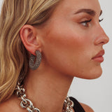 Gigi Semi Hoop Earrings Black Diamante