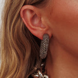 Gigi Semi Hoop Earrings Black Diamante