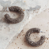 Gigi Semi Hoop Earrings Black Diamante