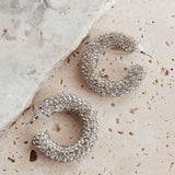 Gigi Semi Hoop Earrings Silver Diamante