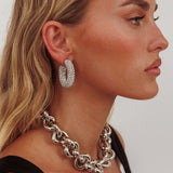 Gigi Semi Hoop Earrings Silver Diamante