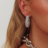 Gigi Semi Hoop Earrings Silver Diamante