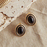 Anjelica Oval Earrings Gold Black