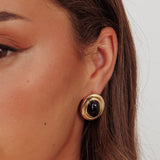 Anjelica Oval Earrings Gold Black