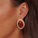 Coco Marquise Cabochon Earrings Gold Burgundy
