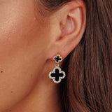 Talia Four-Leaf Clover Earrings Gold Black