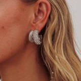 Anthea Double Hoop Studs Silver Diamante