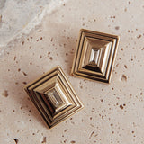 Martha Rectangle Rhinestone Earrings Gold/Diamante