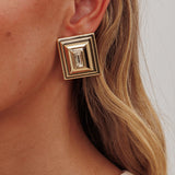 Martha Rectangle Rhinestone Earrings Gold/Diamante