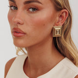 Martha Rectangle Rhinestone Earrings Gold/Diamante