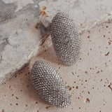 Candice Oval Cabochon Earrings Silver Diamante