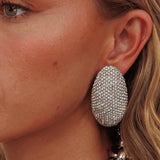 Candice Oval Cabochon Earrings Silver Diamante