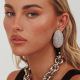 Candice Oval Cabochon Earrings Silver Diamante