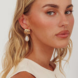 Andi Ridged Pearl Drop Stud Earrings Gold/Pearl