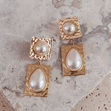 Chloe Hammered Drop Earrings Gold/Pearl