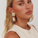 Chloe Hammered Drop Earrings Gold/Pearl