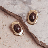 Tammy Squoval Cabochon Earrings Gold/Chocolate