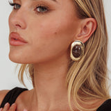Tammy Squoval Cabochon Earrings Gold/Chocolate