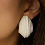 Wynter Ridged Geometric Earrings Ivory