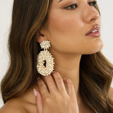 Whisper Bead Embellished Drop Earrings Ivory