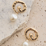 Annetta Spiral Drop Earrings Gold/Pearl