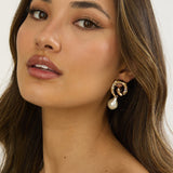 Annetta Spiral Drop Earrings Gold/Pearl